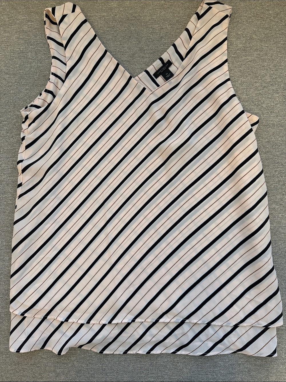 Ann Taylor Factory Light Pink & Black Striped V-Neck Tank